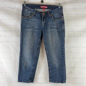 FreeStyle Revolution Elvis Capri Jeans Low Rise Blue Distressed Wash 7 Juniors